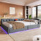 Gegtuon Schlafsofa Doppelbett Polsterbett 140x200 mit LED-Licht, USB-Bett Sofabett mit Stauraum Schubladen und Kopfteil, Tagesbett Jugendbett Bettgestell mit Lattenrost, ohne Matratze, Leinen, Grau