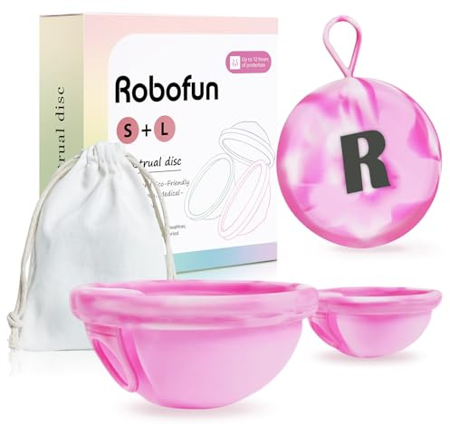 Disque Menstruel 2 Pièces (S+L) Réutilisable en Silicone Médical 100% | Coupe Menstruelle pour Tous les Courants, Sans Danger pour le Sport et la Natation - Blanc&Rose
