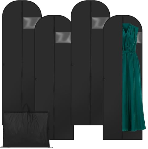 4 Stück Kleidersackset, Kleidersack lang 180 cm x 60 cm faltbar mit Reißverschluss, umfasst praktische Kleidersäcke, zuverlässige Kleiderschutzhülle für Brautkleider, Abendkleider und lange Mäntel