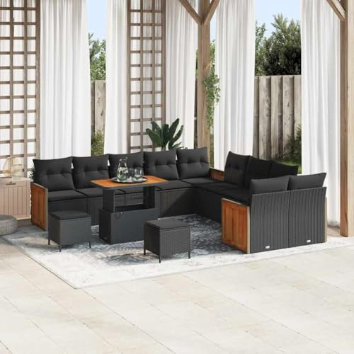 Frdhee Ensemble de canapés de jardin, avec coussins, 13 pièces, noir, groupe de bancs d'angle pour l'intérieur et l'extérieur