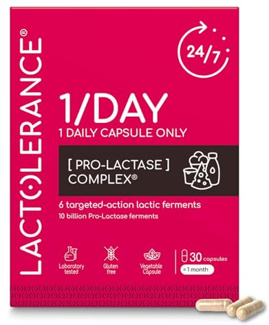 LACTOLERANCE 1/Day Daily Probiotic, Lactase Precursor, 24h, 30 Capsules
