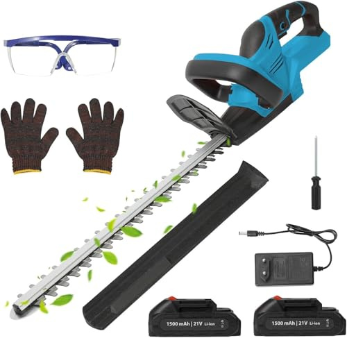 Taille Haie sans Fil 21V, 22Inch Taille-Haies Électriques, Moteur sans Balais, SK5 Double Lame de Coupe, avec 2 Batterie, Taille Haie Batterie Professionnel pour Arbustes de Jardin