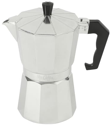 Mr. Coffee Brixia 6-Cup Stovetop Espresso Maker – Classic Italian Moka Pot, Aluminum Silver Espresso Coffee Maker with Handle for Strong, Rich Brew