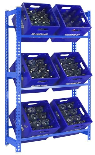 Simon Rack Estantería Cajas de Bebidas, 6 Cajas, 1800x800x300 mm, 3 Alturas, 100 kg de Punto Flexión, Estantería para Bebidas, Azul - Simonbottle