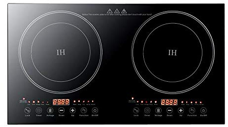 Dual Electric Induction Cooker, 110V 1200w Portable Digital Countertop Double Burner Cooktop Burner Sensor Touch Stove with 8 Gear Firepower, Double Induction Cooktop Cooker Fit for Iron Pot