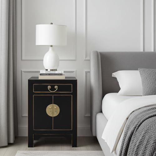 Fine Asianliving Mesita De Noche China Ónix Negro - Colección Orientique L42xL35xH60cm Armario Chino Mueble de TV Chino Armario de Boda Aparador Cómodas Chinas orientales