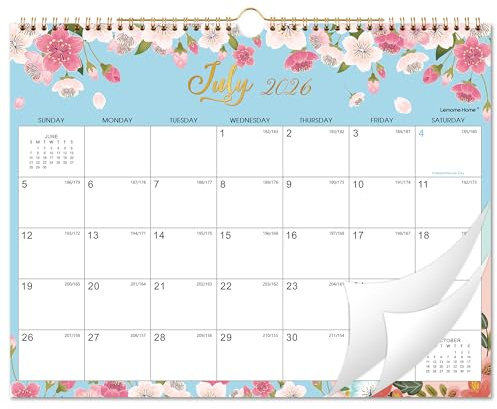 Calendrier 2026-2027 – Calendrier mural 2026-2027, juillet 2026 à décembre 2027, 38,1 x 29,2 cm, calendrier mensuel à suspendre 18 mois, calendrier 26-27 avec reliure à spirale, dates juliennes