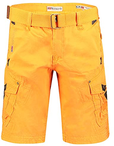 Geographical Norway Panoramique Bermudashorts för män, herrshorts i bomull, sportiga cargoshorts, korta, med ett bälte, normalt snitt, perfekt present, lämpliga för vår och sommar, apelsin, L