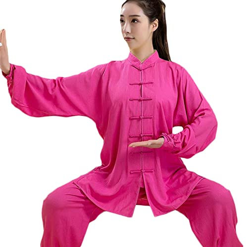 ZEDDG Tai Chi Anzug Chinesische Kung Fu Kleidung Wing Chun Uniform Zen Meditation Yoga Anzug Damen Herren Kampfkunst Tai Chi Kleidung,Pink-S