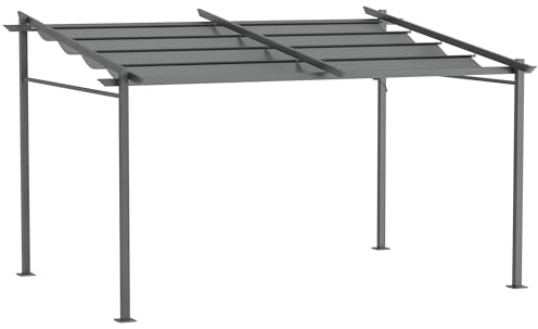 Outsunny Pergola con copertura scorrevole retrattile 4 x 3 m Struttura metallica verniciata con polveri epossidiche e resistente alla corrosione Copertura in poliestere ad alta densità 180 g/m²