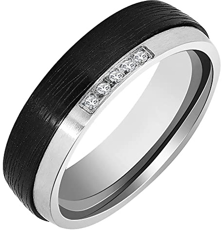 Akzent Damen-Partnerringe aus Edelstahl Gravur ⌀18,5mm silberfarbig Schwarz Steinchen Verlobungsringe Trauringe Eheringe