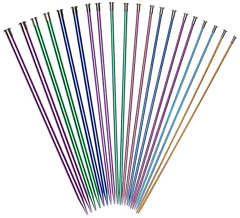 Coopay Agujas de tejer ligeras de 35 cm de largo para manos con artritis, juego de metal de colores divertidos, juego completo de 10 pares de aluminio