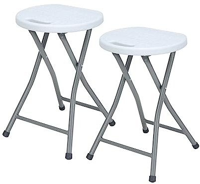 Pack 2 Taburetes Plegables de Resina y Acero 31x45cm Blancos 7house