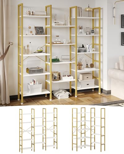 KIMENICH Bücherregal, Bücherschrank mit 14 Ablagen,Verwandelbares Regal, gerade, L-förmig Standregal,DVD-Regal,für Wohnzimmer, Arbeitszimmer, Büro,166×152×30 cm (weiß)
