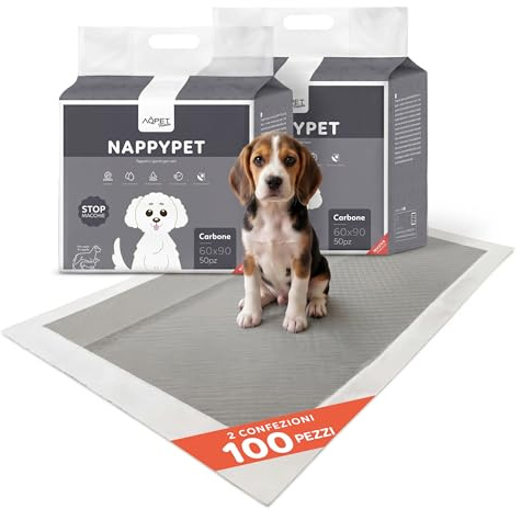 AQPET Tappetini igienici assorbenti con Carboni Attivi per Cane Traverse per Animali Domestici Cuccioli Anti Odore, 60x90 cm, 100 Pezzi