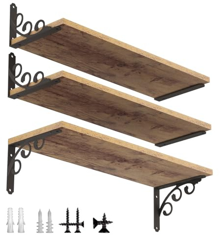 IARTOPS L Shelf Brackets for 5.5 6 7 Board, Floating Shelf Bracket Heavy Duty Metal Shelving Brackets for Shelves, Decorative Iron Rustic Wall Brackets for DIY Floating Shelf, 6 Pack Black