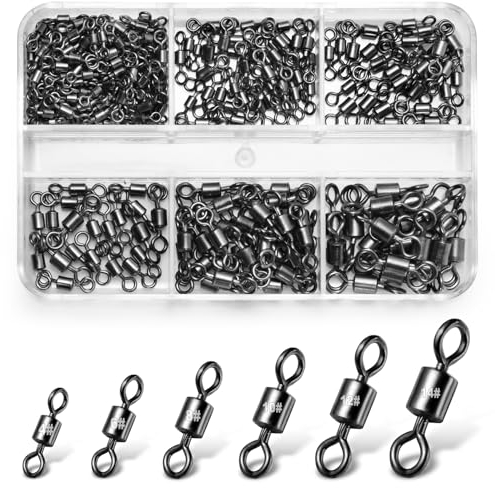 Annyswit 200/300 Stück Karabiner Wirbel Angeln Forelle 4# 6# 8# 10# 12# 14# Angelwirbel Solide Ringe Tonnenwirbel Angel Angelzubehör Wirbel für Vermeiden Verwickeln Angelschnüren (300)