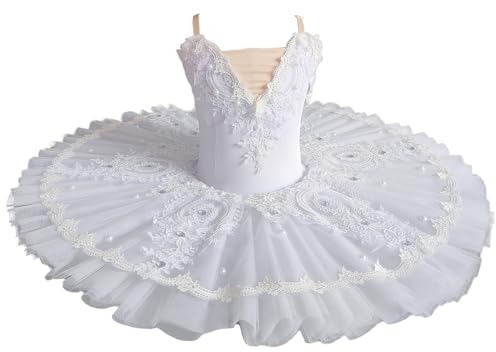 Tytyozay Professionelle Mädchen Ballett Tutu Kleid, Frauen Kinder Ballett Tanz Kostüm Platte Pfannkuchen Tutu Ballerina Party Rock,Weiß,170