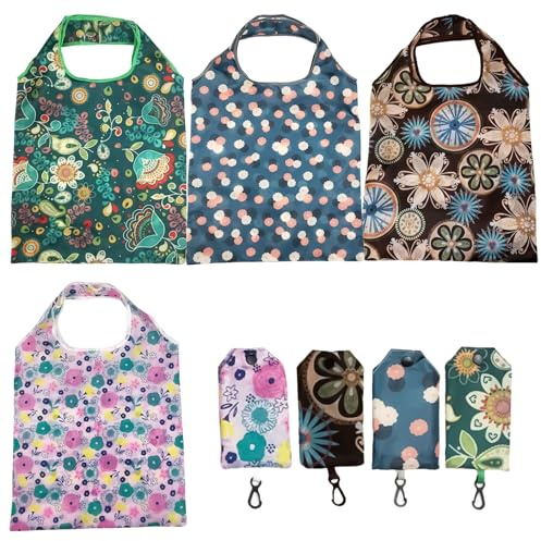Volumoon 4 Sacs Fourre-Tout Pliable, Sacs à Provisions Réutilisables, Sacs de Voyage et de Transport Léger, Sacs Cabas Durables