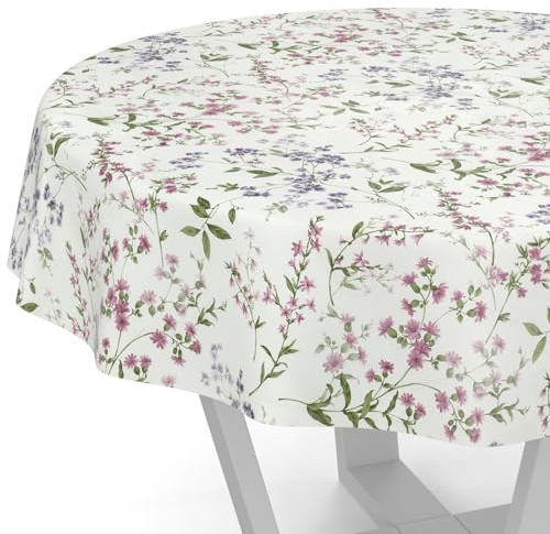 ANRO Nappe en toile cirée - Lavable - Pour table de jardin - Motif fleurs - Ronde - 120 cm - Bord coupé