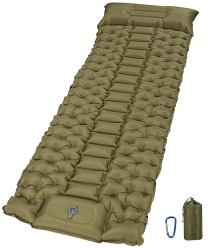Tixexo Colchón Autoinflable, Esterilla Colchoneta para Dormir con Bomba de Pie, Portatíl Colchoneta Inflable para Viajes, Exteriores, Playa, Senderismo, Verde