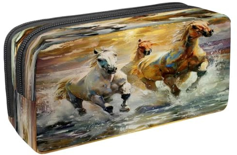 VAPOKF Trousse à crayons avec fermeture éclair pour garçons et filles, fournitures scolaires et de bureau, cheval courant dans l'eau, multicolore, 2.3x8.2x3.9in/6x21x10cm, Trousse à crayons