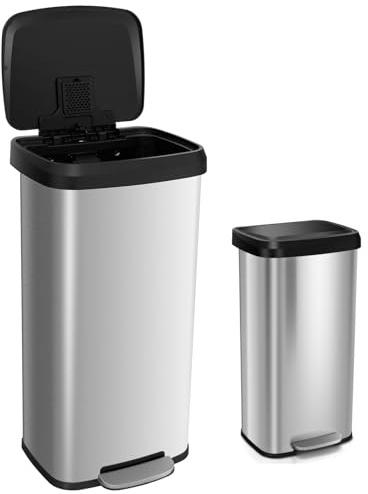 LIFEZEAL 68L Pattumiera Differenziata, Bidoni, in Acciaio Inox, Anti-odori, Chiusura Ammortizzata, con Coperchio, Pedale, Maniglia, Interno, Cucina, Bagno, Cestino Spazzatura, Secchio Rifiuti, Argento