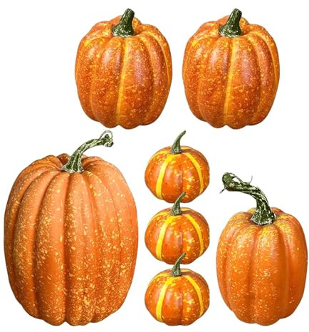 Fyrdyn Calabazas Artificiales | Siete Unidades Decorativas para Acción de Gracias - Decoración de Mesa para Halloween Fiesta de Otoño Bodas Fiestas