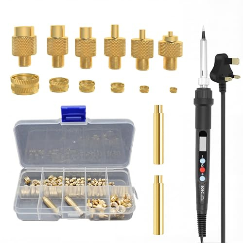 80W LED Soldering Iron Kit: Lifegogo Soldering Iron Tips for Threaded Inserts Adjustable Temperature 180-500℃ with 130Pcs Threaded Inserts 6pcs Soldering Tips for Plastic and 3D Printing
