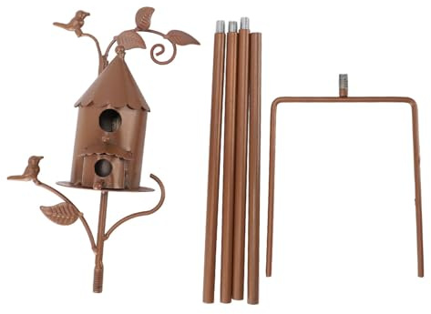 Casetta per uccelli in metallo con paletto, Casetta per uccelli decorativa in metallo per giardino, Casette per uccelli in ferro uniche con palo, Decorazione da giardino esterno