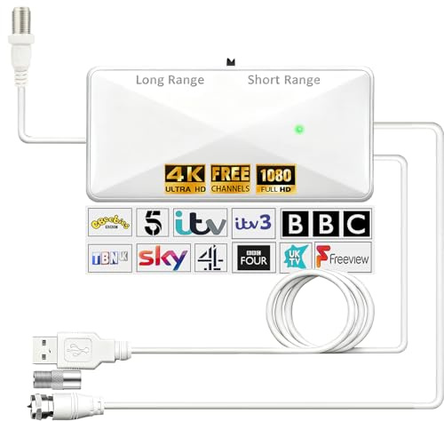 CSUXYD Tv Signal Booster Aerial Amplifier, High Gain Indoor TV Aerial Booster, USB Power Adjustable Reception Range Tvs Antenna Booster Amplifier（White1）