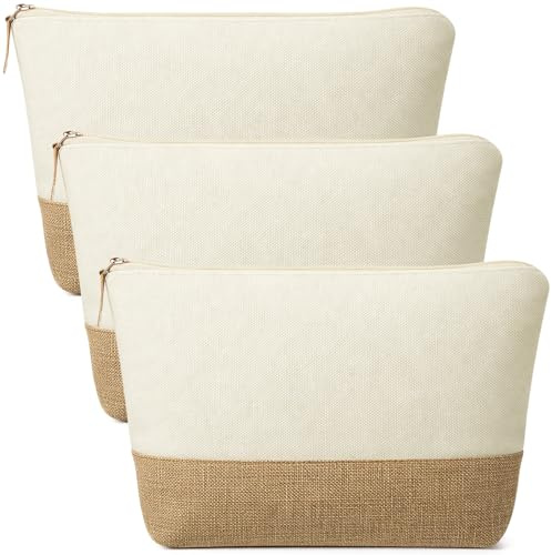 Xuniea 3 Bolsas de Almacenamiento Bolsa de Cosméticos en Blanco Bolsa de Tela de Bricolaje Estuche para Pintar Bolsa de Regalo para Navidad Donna(Yute)