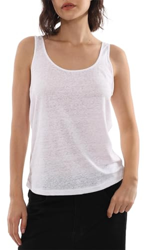 Amazhiyu Camiseta de tirantes de lino para mujer, camiseta sin mangas, blusas, camisetas de lino, chaleco básico, camiseta de cuello redondo, informal, suelto, chaleco