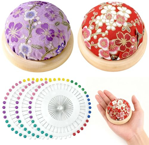 SzSFQ Lot de 2 coussins à aiguilles à base en bois - Style japonais - Avec 120 épingles - Pour couture, broderie, bricolage, artisanat