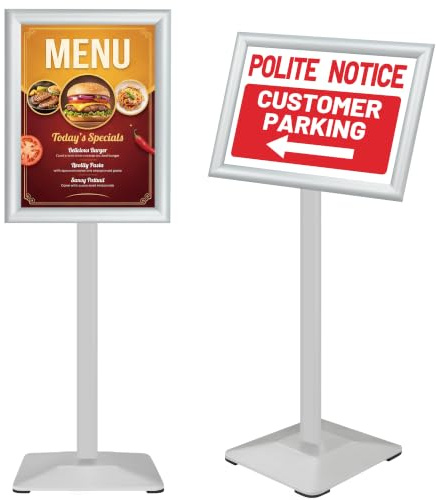 VAIIGO Soporte para carteles de alta resistencia A3, soporte para carteles de pie, soporte de exhibición con base de hierro fundido, resistente, para menú, póster, publicidad,plata