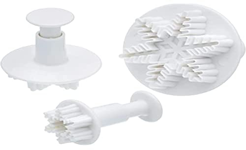 KitchenCraft Sweetly Does It Fondant Cutter Set, Christmas Snowflake Moulds, Plastic, Pack of 3 Icing/Fondant Plunger Cutters for Cake Decorating