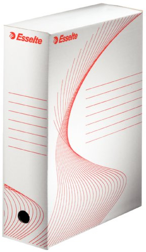 Esselte Standard Archiv-Schachtel, 100 mm Rückenbreite, Aktenkarton A4, Aufbewahrungsbox für bis zu 800 Blätter, Archivbox mit geometrischem Design, Standard Archiv Serie, 25 Stück, Weiß/Rot, 128102