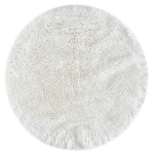 andiamo Juego de 4 Cojines de Piel sintética Alpa, Acogedor, Altura de Pelo de 35 mm, Suave y Esponjoso, Color Blanco, 34 cm, Redondo