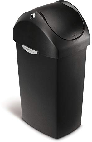 simplehuman CW1336 40L Swing Lid Kitchen Bin, Balanced Swing Lid, Easy to Clean, Heavy Duty Hinge, Side Handles, Black Plastic, W 29.8cm x H 72.0cm x D 38.4cm