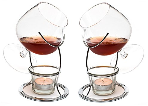 CKB Ltd® - Juego de 2 soportes para copas de brandy y coñac, con soporte para velas de té y soporte cromado, juego doble de alta calidad