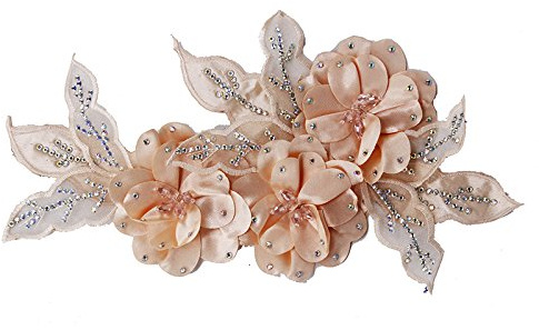 1pieces 3D Flower Beaded Rhinestones Lace Applique Patches Bridal Wedding Dress Decorated Motifs Applique for Hairband Brooch (Rude)