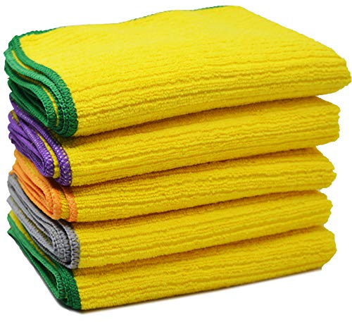 Towelogy® Microfibre Kitchen Dish Cloths Washing Up Dishcloths Antibacterial Super Absorbent Scratch Free & Lint Free Fast Drying Cleaning Tea Towels 30cmx40cm (Yellow, Pack Of 10 (30x40cm))