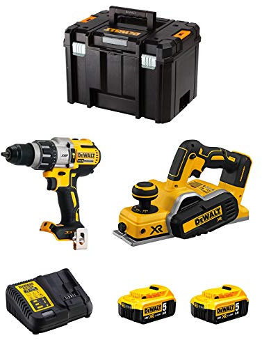 DeWALT Kit DWK220 (Taladro Percutor DCD996 + Cepillo DCP580 + 2 Baterías de 5,0 Ah + Cargador + TSTAK VI)