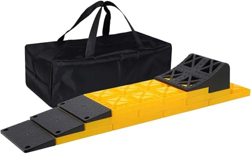 Homeon Wheels 10 Packs Rv/Camper Leveling Blocks, Chocks Anti-Slip Pads Design Include One Wheel Chock and Carrying Bag for Camper Travel Trailer - Yellow