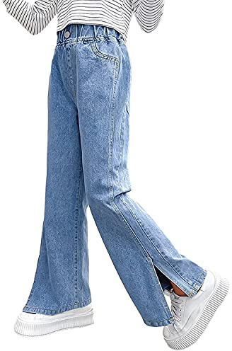 Rolanko Vaqueros Niñas, Loose Denim Pantalones Cintura Elástica Moda Rotos Azul para Niños, Blue&Split, Tamaño: 150
