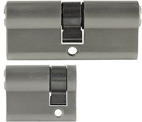 2 likadana 1 x profilcylinder 35/35 mm 1 x halvcylinder 30/10 mm (justerbar låsbart låsbar dörrlås) 5 nycklar