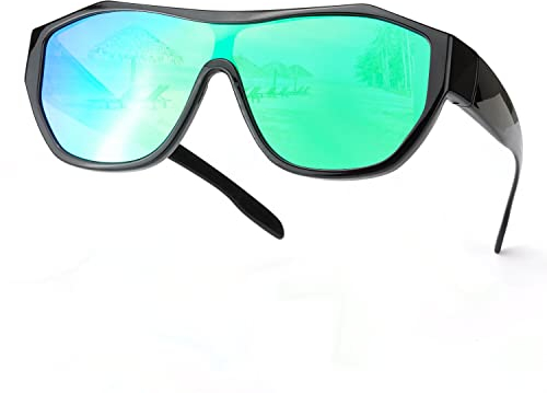 SIPHEW Überzieh Sonnenbrille für Brillenträger Herren Damen mit Polarisierte Gläser, Große Sportbrille UV400 Schutz (schwarz grün)