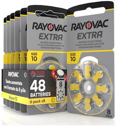 48 Pila para Audífonos Rayovac Extra 10. 6 Pack de 8 Unidades Baterías de Audífono