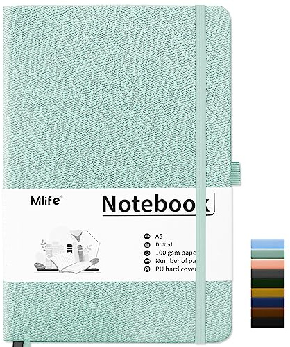 Mlife A5 Notebook-Bullet Dotted Journals,200 Pages Hardcover Dotted Notebook,100 Gsm Thick Paper,PU Hard Cover,Notepad 5.75 x 8.38for Planning, Study, Travel, Drawing and Sketching -Orchid Green