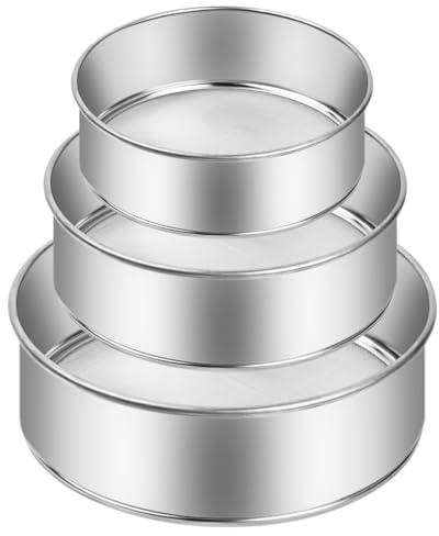 volumoon 3Pz Setaccio Farina, 15/20/25CM Setaccio da Cucina a Maglia Fine, Setacci Farina Acciaio Inox, Colino Tondo a Maglia Fine, Setaccio da Cucina Professionale per Farina Cuocere Decorare Torte